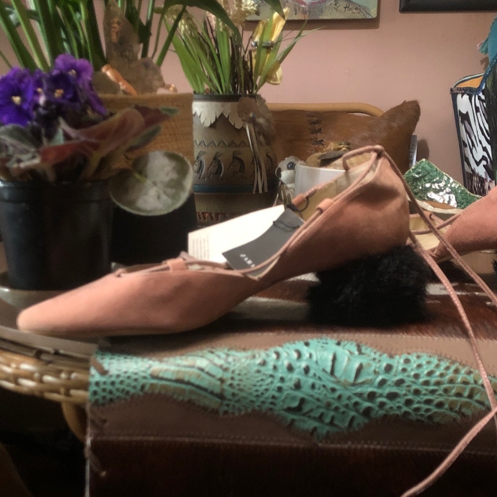 Zara Lace-Up Pointed Flats in Dusty Rose